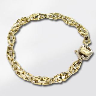 New SAURO Stunning 18K Yellow Gold Designer Link Bracelet w/ Diamonds