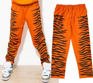 New Womens Tiger Stripe Graphic Animal Print Cotton Sweat Pants Orange 