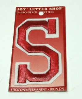 Embroidered Letter S   3 inch    Stick On   Iron On   Red & White