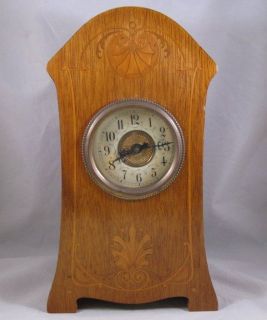 Antique German novelty inlaid shelf clock art crafts 1896