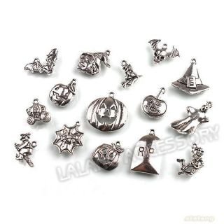   Antique Silver Plated Assorted Halloween Charms Pendants Findings