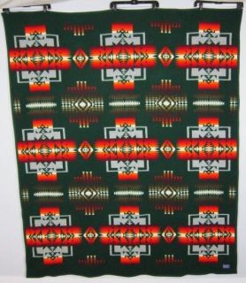   Beaver State Robes & Shawls Green Wool Indian BLANKET 80x67