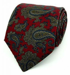   Red Paisley Slim Tie Blue Green ENGLAND WOVEN Silk Mens Vintage Ties