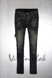 vb HOMME Mens Leather Tasseled Pocket Distressed Skinny Jeans 6JR