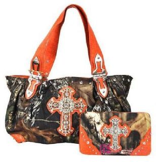 MOSSY OAK Camo Camouflage Studded CROSS Tote Handbag Purse Bag Wallet 