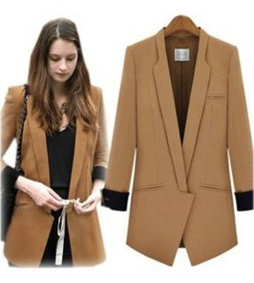   Women Ladies Wool Blend Lapel Tuxedo Boyfriend Suit Blazer Jacket Coat