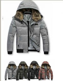   Mens Faux Fur Collar Duck Down Winter Coat Hoodie Parkas Warm Jackets
