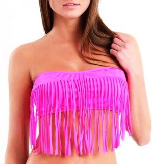   METAL Neon Pink Fringe Bandeau Tube Bikini Top Sinful Mulisha Swimsuit