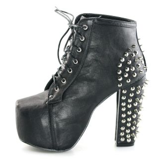 Free Ship womens spike stud lace up high BLACK heel platform shoes 