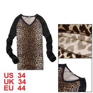 Leopard Printed Raglan Sleeve V Neck Tee Shirt for Men    Brown,34