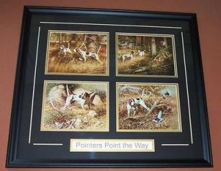 English Pointers Dogs 4 Prints Framed Hunting Quail