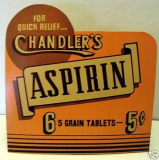 1940s Chandlers Aspirin Counter Sign/ Old Store Stock