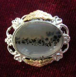 VINTAGE BROOCH SILVER & GOLD MOSS AGATE LSP LS PETERSON