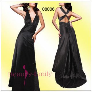 Sexy Deep V Sleeve Black Party Dress Prom Dress Long Evening Gown 