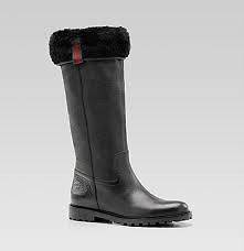 Gucci Saint Moritz Fur Lined Suede Flat Knee High Boots Shoes Black 40 