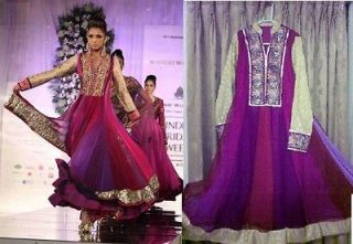 New Designer shalwar kameez anarkali churidar eid pink/purple gold l@@ 