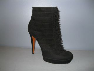 AUTHENTIC GUCCI NEW 38 BLACK SUEDE WITH FRINGE ANKLE BOOTS BOOTIES 