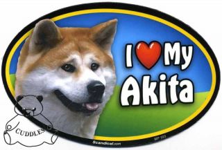 Love My Akita Dog Car Magnet Heart Puppy Pup Pet Lover Brown White 