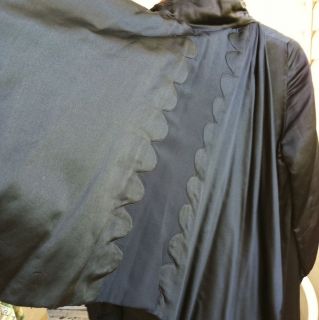 Vintage 1920 Black Satin Coat W Attached Cape, Fur Collar; Black 