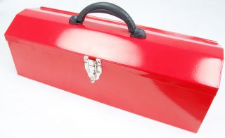 Grandpas Classic Red Metal Tool Box   19 Long with Removable Tray