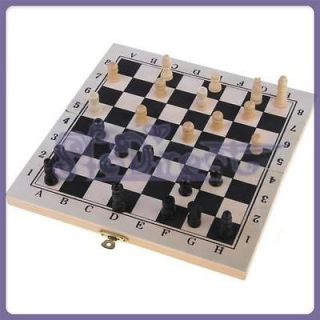 IVORY Blk Travel WOODEN CHESS SET IN FOLDABLE Board BOX