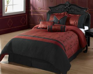   Set OYUKI Burgundy,Black Chinese Letter CAL KING size Bed In A Bag