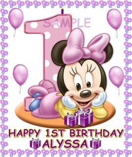BABY MINNIE MOUSE 1ST BIRTHDAY # 3 EDIBLE CAKE TOPPER DECORATIONS 