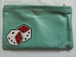 PRADA SPRING 2012 NAPPA LEATHER CLUTCH WITH DICE DETAIL13 BY 8