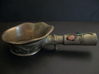 RARE ANTIQUE VINTAGE CHINESE BRASS SILK COAL PAN IRON WITH STONES 