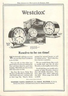 1928 Westclox Big Ben, Ben Hur Vintage Alarm Clock Ad