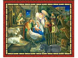 Away in a Manger NATIVITY PANEL Christmas Mary Joseph Jesus Bethlehem 