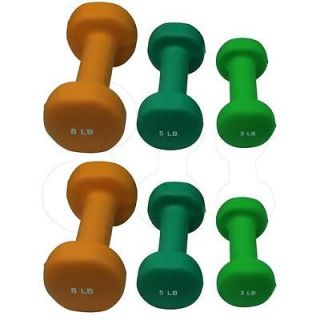 Hand Weights   Neoprene dumbbells set of 3 pair 3, 5, and 8 lbs (32 