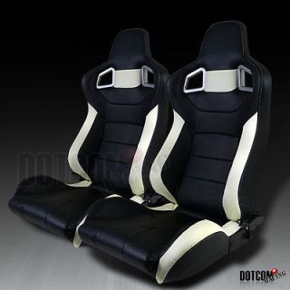 2X LEATHER RACING SEATS BLACK & WHITE FORD FOCUS MONDEO FIESTA