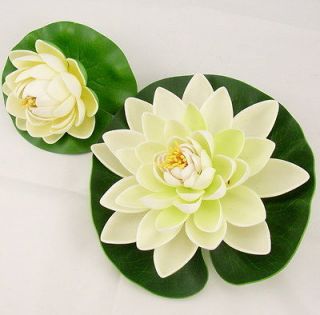 Artificial Silk Flower (Polyfoam) Floating White/Green Lotus