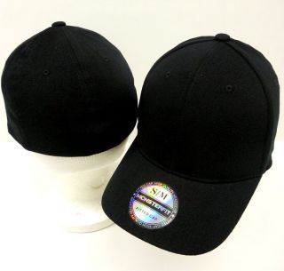 Black Plain Flex Fit Baseball Stretch Monster Fit Acrylic Cap Hat S/M 