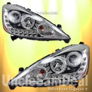 HONDA FIT DUAL HALO RIMS WHITE LED STRIPE PROJECTOR HEADLIGHTS CLEAR 