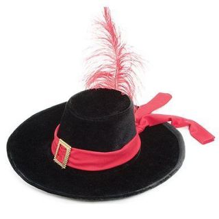 Black Velvet MUSKETEER Costume Hat w/ Red Feather cavalier pirate 