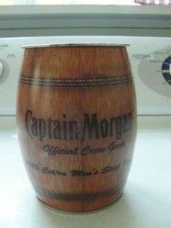 Captain Morgan tin bank, Official Crew Gear advertising, barrel shaped