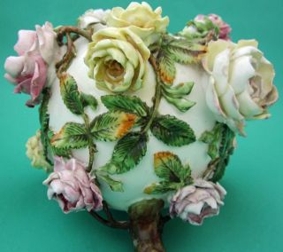 antique coalbrookdale porcelain rose flower encrusted globe bowl vase 