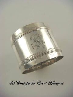 ANTIQUE FRENCH SILVER NAPKIN RING MONGRAMMED TL