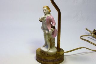Vintage Porcelain Figurine Gentleman Man Lamp on Brass Stand