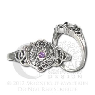   Silver Heart Pentacle Pentagram Amethyst Ring Dryad Design Wicca Pagan