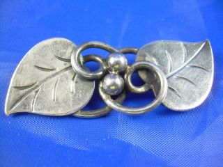 1940s Georg Jensen Hand wrought Sterling silver twin leaf brooch 