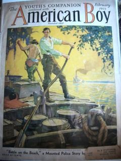 1933 American Boy Cover Art Flat Bottom Boat Oars Men River Supplies 