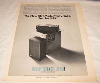 Vintage KLH Model Thirty Eight Speakers PRINT AD 1972