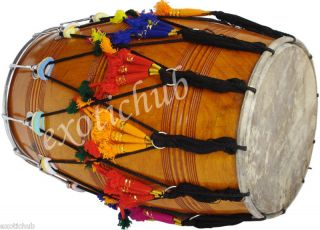 BUY MANGO WOOD PUNJABI BHANGRA DHOL DRUM~WITH PLAYING STICKS AND 