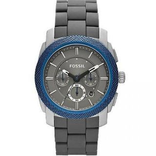 Fossil Machine Silicone And Aluminum Blue Bezel Mens Watch FS4659
