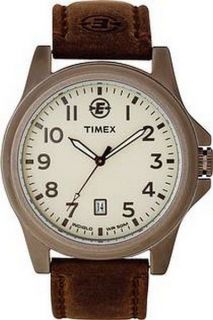 Timex Mens Watch Indiglo Metal Field 50m Wr Embossed Brown Leather 