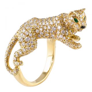 CARTIER PANTHERE Pave Diamond Emerald Onyx Gold Ring