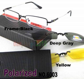 Frame+2PCS Magnetic Clip on Sunglasses Gray Polarized + Yellow Night 